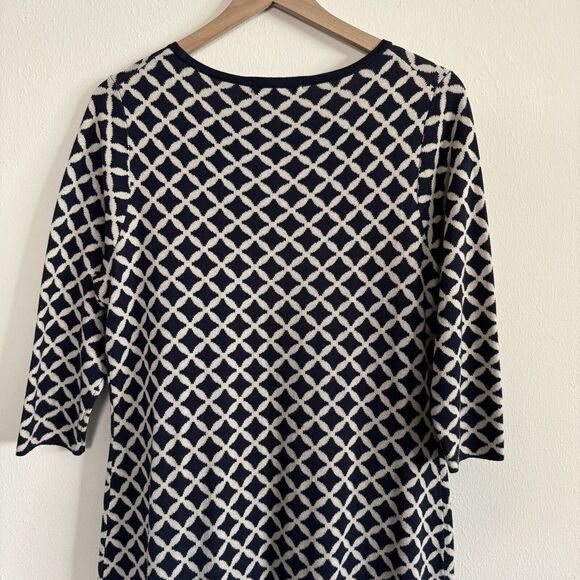 Boden Sweater Knit Midi Dress Women Size 12  Stretch Navy White Cotton Blend - Picture 5 of 8